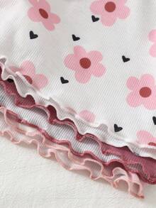Cozy Pixies Newborn Baby Girl 6pcs Set: Heart Pattern Knit Soft Crew Neck Short Sleeve Top And Elastic Waist Shorts - Dusty Pink - View 5