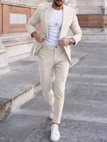 Manfinity Mode 2pcs Men's Solid Color Suit Set (Jacket & Trousers) Formal - Apricot - View 1