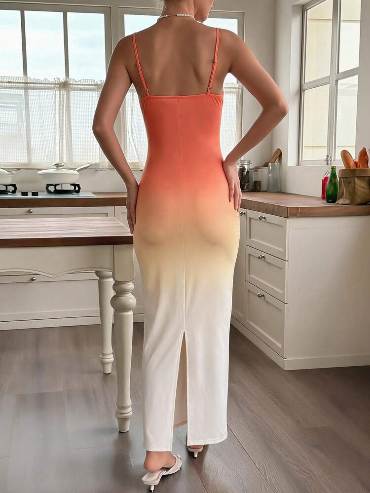 Slim Fit Ombre Slip Dress, Long Dress For Women, Spring & Summer