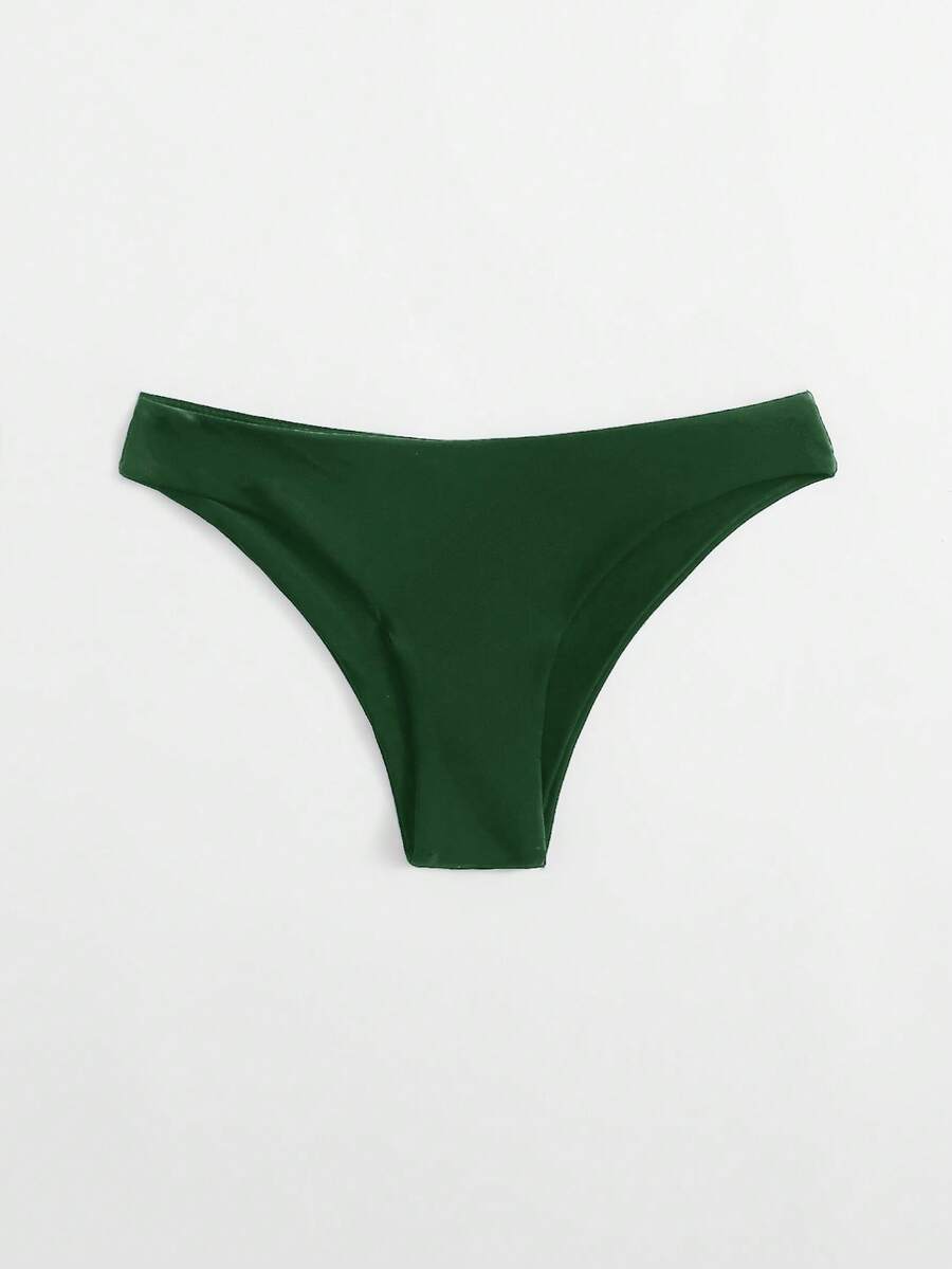 Swim Basics Solid Color Swim Bottoms For Beach Holiday Dark Green Summer Modest - Army Green - View 1