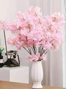 1Pc 95cm Artificial Pink Sakura Flower Plant, Flame Resistant Silk Sakura Tree Branch For DIY, Wedding Party Background Wall Decor, Indoor/Outdoor Garden, Office, Bedroom, Living Room, Vase, Tabletop, Spring Decor,Birthday Gift (Light Pink, White, Blue/Purple) - Multicolor - View 2