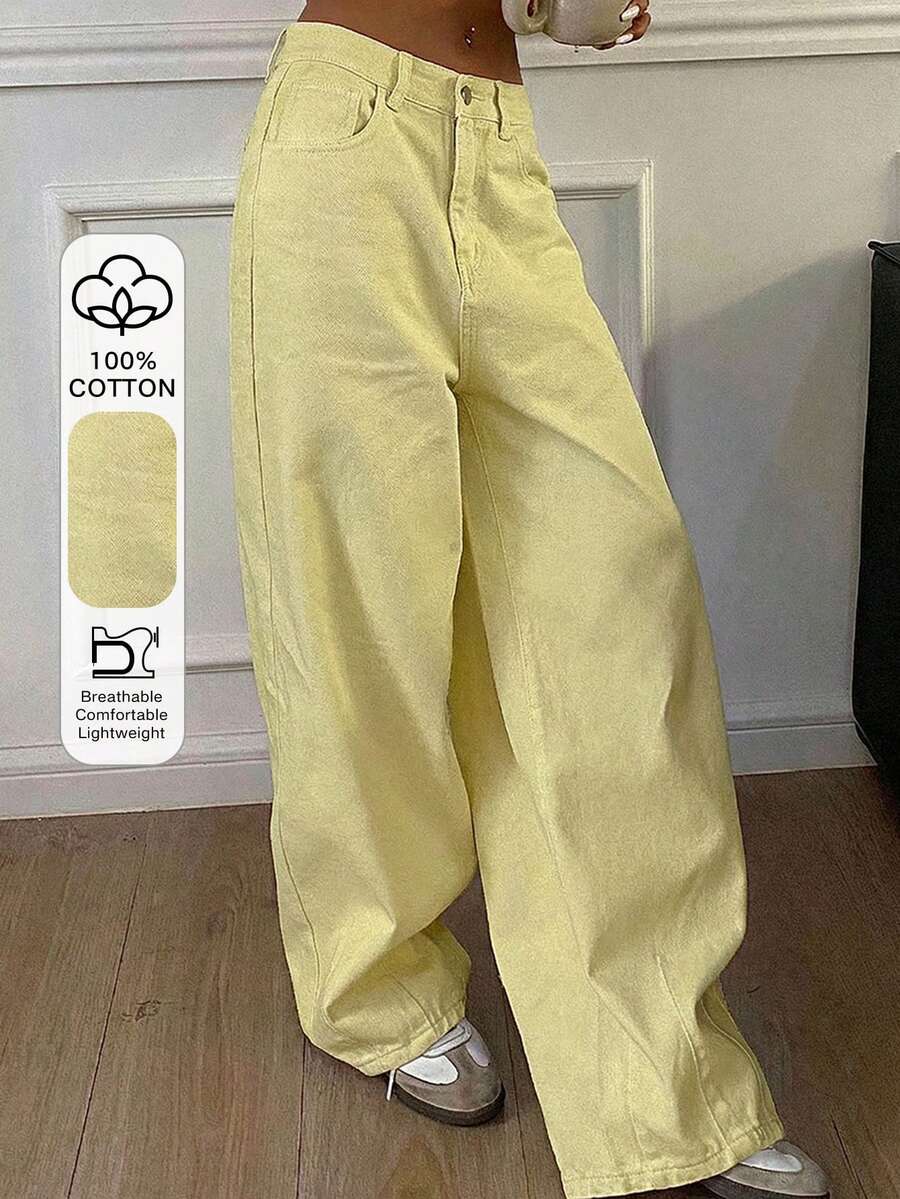 DAZY Pantalones vaqueros holgados de unicolor y estilo harem para mujer - Amarillo claro - Ver 1