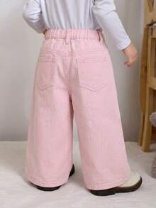 SHEIN Quần jeans ống rộng dáng suông có túi cho bé gái - Hồng - Xem 2