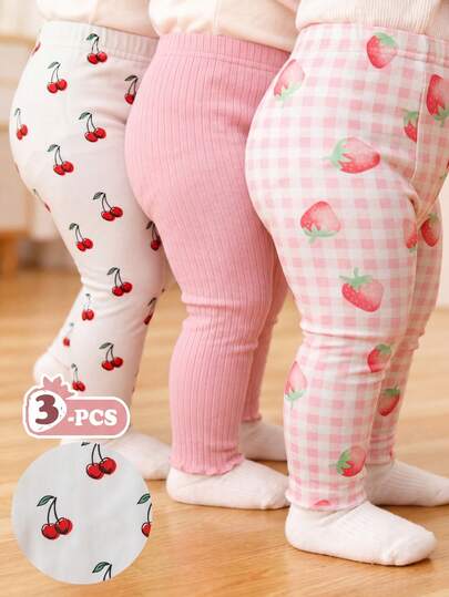 SHEIN Vintaside Kids 3pcs Baby Girls' Leggings Set, Summer Solid Color Pants, Minimalist Sweet Style, Loose Straight Leg, Suitable For Daily Outings, Playtime, Home Leisure, Outdoor Sports, Parties And Gatherings