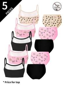 Set de 5 piezas de ropa interior de camiseta de algodón con estampado minimalista de corazón para niñas - Multicolor - Ver 2