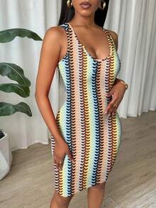 Eryvara Đầm ôm sát không tay xếp ly nhuộm màu tie-dye cho mùa năm mới. - Nhiều màu - Xem 3