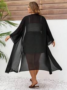 SHEIN CURVE+ Plus Size Women's Summer Business Casual Beachwear Vacations Woman Beach Coat For Spring Break Offices Women Concert Cruise Attire Cover Up - Black - View 3