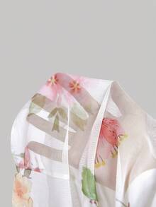 SHEIN MOD 加大码白色印花长裙，夏季植物花卉伞裙，V领宽松长裙，优雅浪漫假日及花园派对装扮 - 彩色 - 查看 11