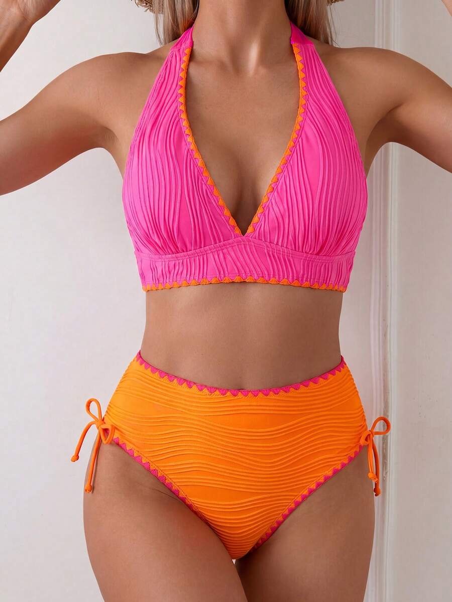 Swim Basics 2件組 女款性感螺紋撞色比基尼泳衣套裝