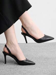 CUCCOO BIZCHIC Giày sandal cao gót mũi nhọn quai ngang mắt cá chân màu đen mờ bóng dành cho nữ, kiểu dáng thanh lịch, đa năng, phù hợp cho công sở và đi làm. - Than chì đen - Xem 1