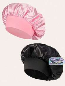 SHEIN 1/2 chiếc mũ trùm đầu bằng lụa khi ngủ, mũ trùm đầu bằng vải satin, mũ trùm đầu bằng lụa có dây thun mềm mại, khăn quấn tóc bằng lụa cho tóc xoăn, mũ trùm đầu khi ngủ cho phụ nữ, khăn quấn tóc bằng lụa, mũ trùm đầu bằng lụa có dây thun bản rộng, mềm mại và thoáng khí, lý tưởng để giữ nếp tóc xoăn qua đêm, mũ tắm dùng được mọi mùa, thoải mái cho bệnh nhân hóa trị (màu đen/phấn) - Hồng - Xem 1