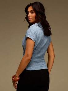Athîral Blusa ajustada y sexy con cuello en V profundo a cuadros para mujer - Multicolor - Ver 2