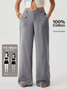 SHEIN Tall 100% 水洗棉低腰直筒裤 - 灰色 - 查看 8