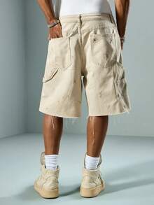 ROMWE MEN Street Life Quần short denim rộng rãi, thoải mái, đa năng, có túi Bermuda dành cho nam - Màu Khaki - Xem 7