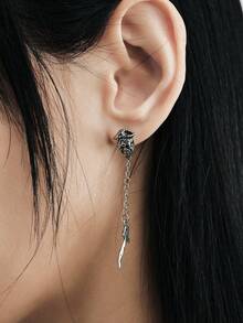 MortiRose 4PCS Gothic Style Earrings Punk Disc Studs Cartilage Earrings Dangle Stud  Skull  Helix Ear Tragus Piercing Body Jewelry,Goth/Gothic/Punk/Grunge/Dark Gothic,Streetwear,Summer/Festival/Prom/Party,Vintage - Steel color - View 2