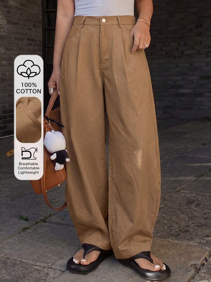 DAZY Women's Loose Solid Color Harem Pants With Pockets, Casual For Spring & Summer - Brown - View 1