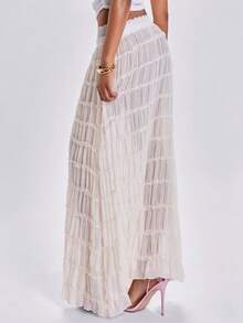 ROMWE Chân váy cạp trễ bằng vải chiffon mỏng nhẹ kiểu Y2K, thích hợp cho đi biển, kỳ nghỉ trên đảo, lễ hội âm nhạc, tiệc tùng, hẹn hò Valentine và mặc hàng ngày. - Màu be - Xem 6