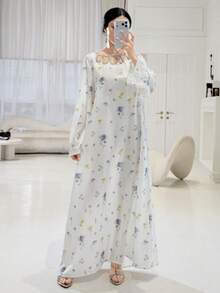 Yasmyna Đầm dài tay thanh lịch kiểu Ả Rập in hoa, khoét lỗ dành cho nữ. - Nhiều màu - Xem 7