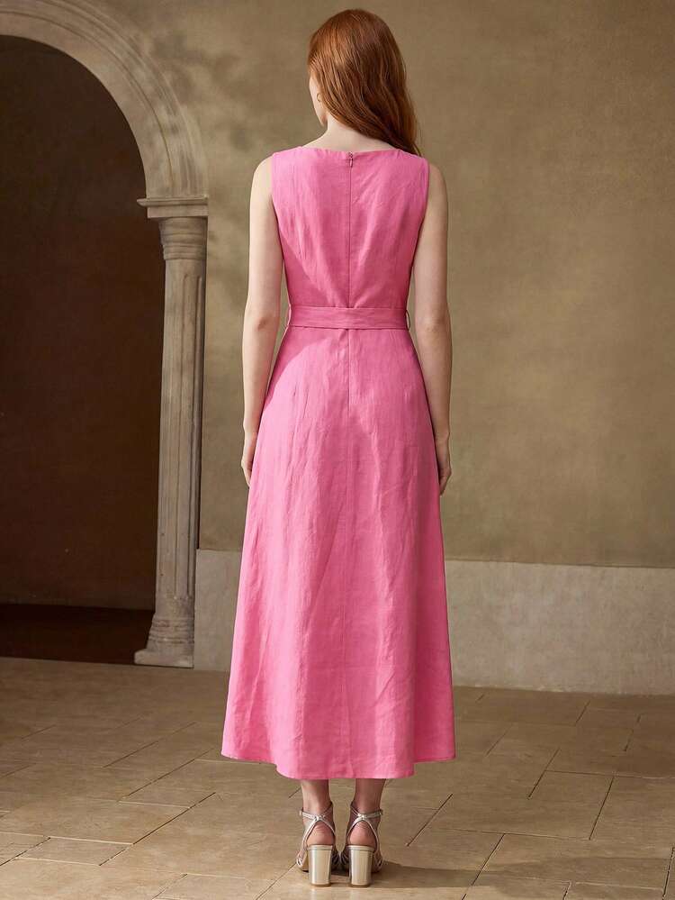 LINEN BELTED DRESS