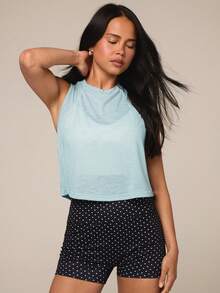 Athîral Women's Light Blue Pleated Casual Versatile Daily Wear Sports Tank Top For Summer Gym - Mint Green - View 4