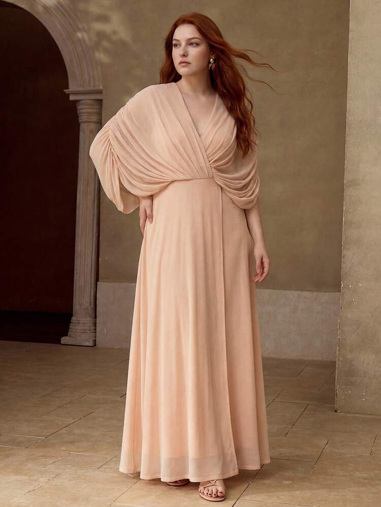 PLUS SIZE WOMEN'S ELASTIC KNIT DRESS WITH STRUCTURAL DESIGN, SPRING/SUMMER