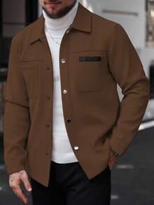 Manfinity Homme Mantel Kasual Pria Lengan Panjang Warna Polos, Cocok untuk Musim Gugur dan Musim Dingin, Warna Cokelat untuk Pria, Mantel Kasual Cokelat - Coklat - View 8