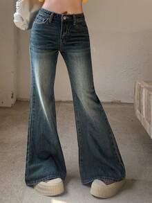 Dazy Tall Jeans de campana elegantes para mujer - Azul lavado oscuro - Ver 10