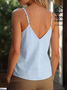 Casual Solid-Color Tank Top With Button Detailing For Summer - Light Blue - View 2