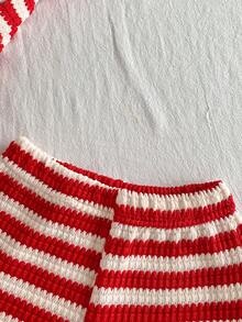 Playful Pals Babygirl Christmas Holiday Outfits Red And White Stripe Summer Cute Vacation 2pcs Suit,Knitted Jacquard Red Halter Top And Shorts For Party,Beach - Red and White - View 8