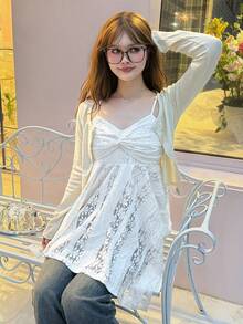 FRIFUL 女士纯色扭褶休闲百搭日常吊带背心上衣 夏季 - 白色 - 查看 7