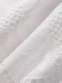 FRIFUL Women's White Embroidered Blouse With Tie Collar And Ruffle Trim, Mori Girl Style For Spring/Summer - White - View 7