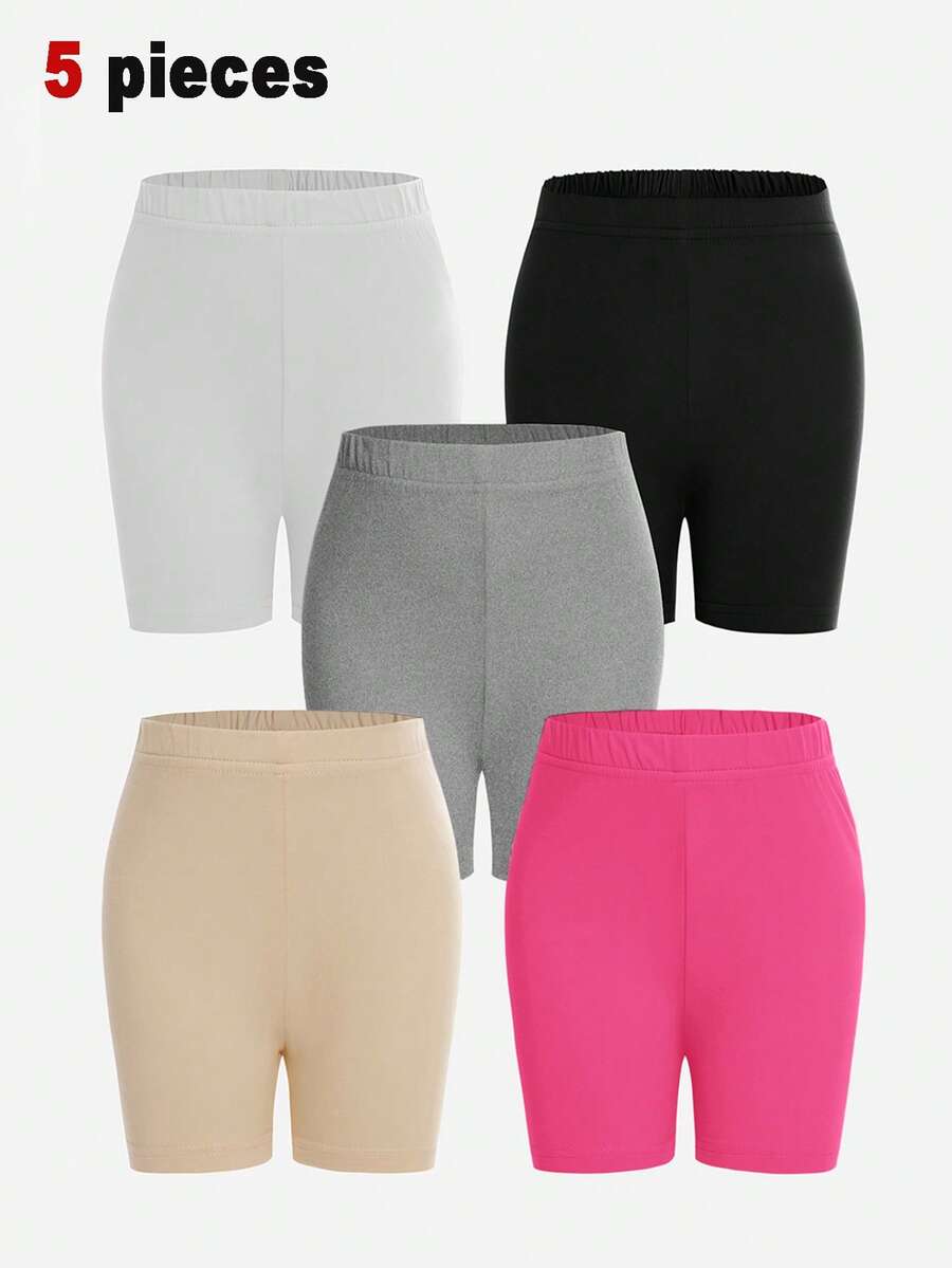SHEIN 少女五色單純短褲彈力打底褲五入組 - 彩色 - 查看 1