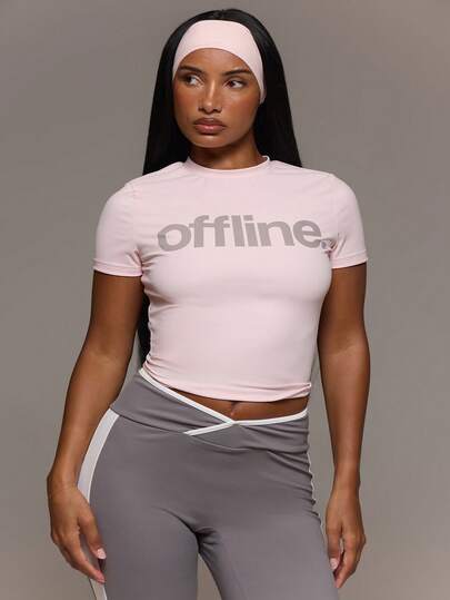 MUSERA Fitted Graphic 'Offline' Crewneck Tee Tshirt Cute Everyday Daily Lounge Airport Holidays Vacation Summer Spring Altitude