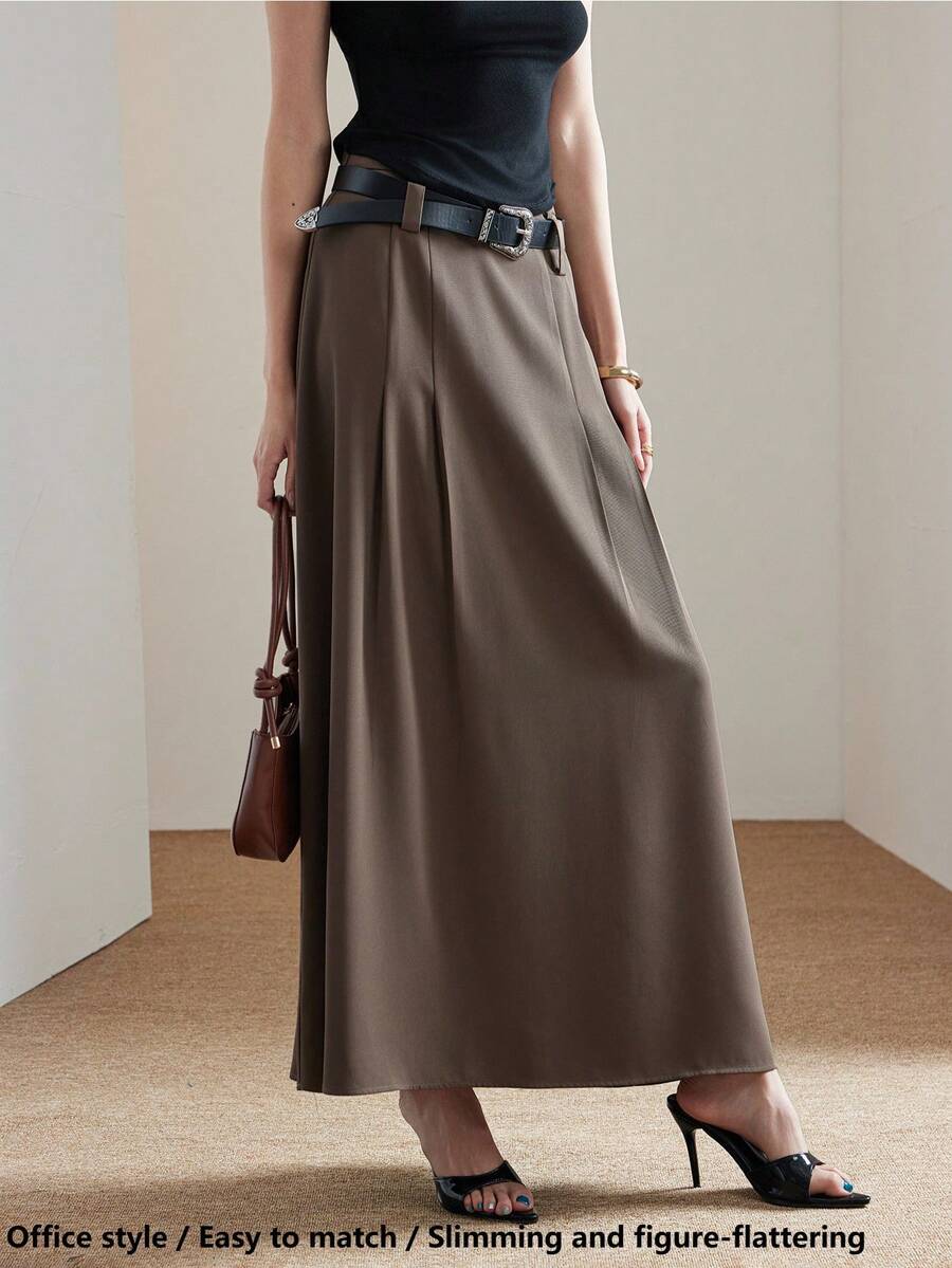Heiryn Women's Solid Color Pleated Design Casual Girlisim Commuter Skirt Golf Pastal Summer - Brown - View 1