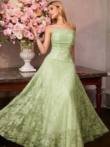 MOTF Soiréza WOMEN'S SPRING LACE BEADED STRAPLESS PARTY COCKTAIL DRESS - Green - View 6