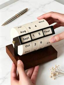 Rotary Perpetual Calendar 2025 2026 Wooden Rotating Reusable Desk Calendar With Motivational Quote Countdown Calendar For Home Office Desk Decor Desktop Organizer Modern Tabletop Decor Gift - Style 1 - View 9