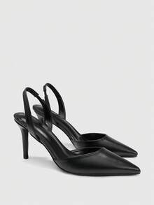 CUCCOO BIZCHIC Giày sandal cao gót mũi nhọn quai ngang mắt cá chân màu đen mờ bóng dành cho nữ, kiểu dáng thanh lịch, đa năng, phù hợp cho công sở và đi làm. - Than chì đen - Xem 10