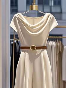 Franclia Monos elegantes de moda para mujer con volantes y pernera ancha de unicolor - Albaricoque - Ver 6