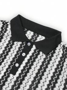 Core Aspect Camisa polo casual y versátil con estilo de resort y rayas para hombres - Negro - Ver 6