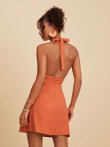 Travachic Women's Vacation Beach Tie-Back Halter Mini Dress - Rust Brown - View 2