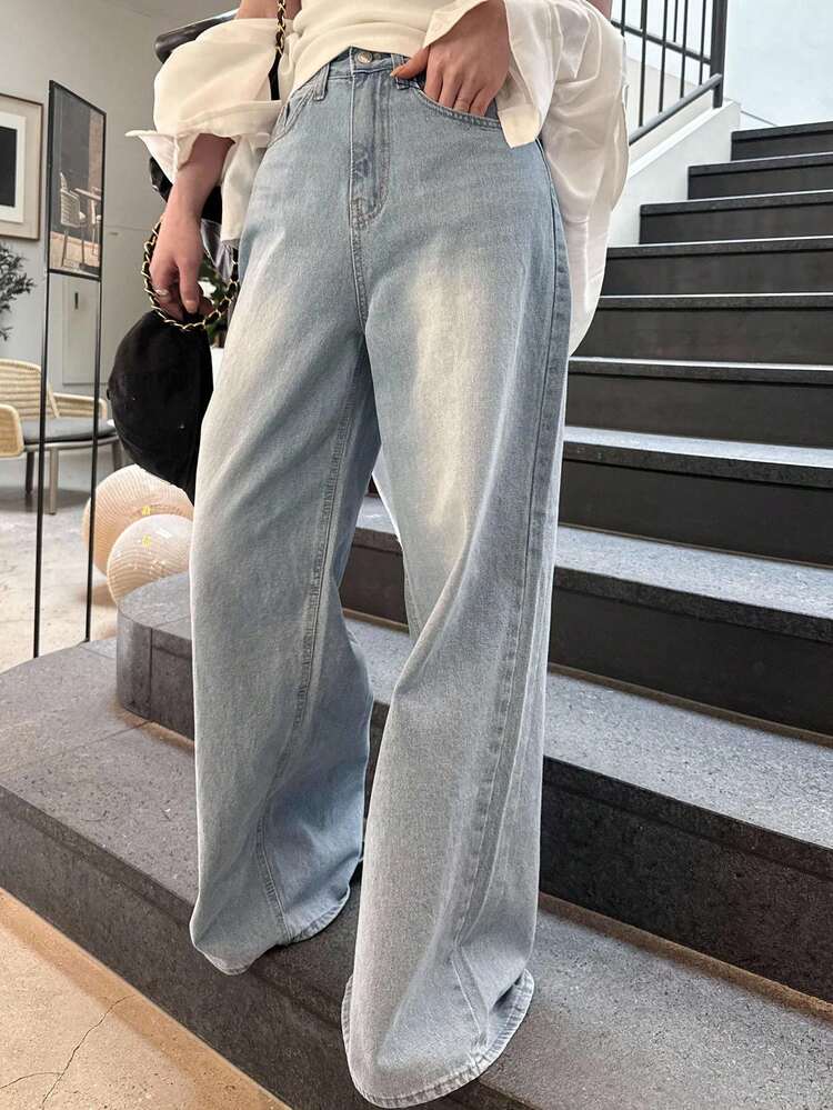 Women's Regular Waist Loose Straight Leg Jeans, Casual Street Style