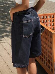 Dazy Tall Pantalones cortos vaqueros anchos y sueltos para mujer - Azul lavado oscuro - Ver 2