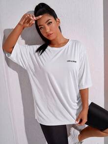 SHEIN Rhythm Era 休闲百搭白色正面字母印花加大码运动上衣 - 白色 - 查看 4