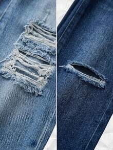 Set 2 Jeans Mom High Rise Pants Light Dark Dark Torn Ankle Closure - Denim Clásico Intenso y Azul Retro Fade - View 5