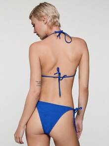 COUREZ Quần bikini cạp cao buộc dây bên hông bằng vải nhún / Trang phục mùa hè Y2K cho nữ, Trang phục mùa xuân cho nữ, Quần áo mùa hè, Trang phục đi nghỉ mát, Trang phục đi biển cho nữ, Bộ đồ đi biển, Áo tắm màu xanh cho nữ, Bộ bikini cho nữ, Bộ bikini - Xanh đậm - Xem 3