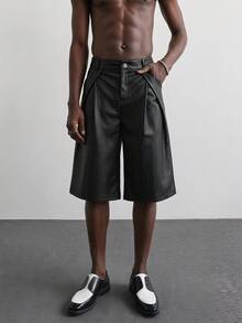 NEON BLANC Men's Loose Casual Pleated Pocket Shorts - Black - View 1