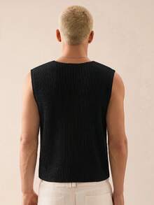 ESTAVOR Men's Solid Color Single-Breasted Casual Versatile Daily Wear Knit Top - Black - View 2