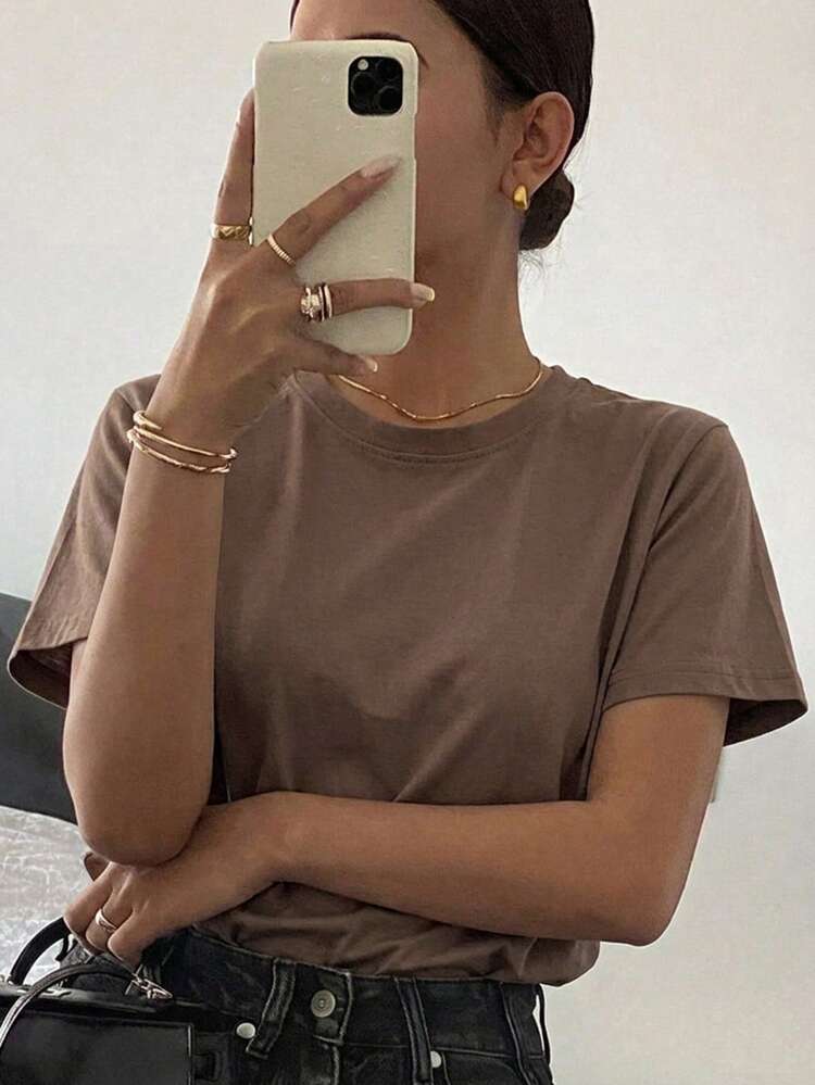 Women's Casual Solid Color Basic Short Sleeve T-Shirt