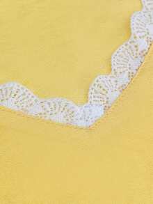 SHEIN LUNE CURVE 大码女式春夏休闲度假风百搭棉麻上衣：黄色V领蕾丝边无袖宽松大码女式上衣，春夏完美之选 - 黃色 - 查看 5