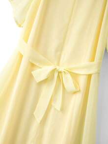 SHEIN Franclia 女士度假亮片饰边露肩荷叶边连衣裙 - 淡黃色 - 查看 6
